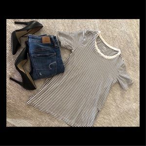 Old Navy black and white striped shirt sleeve